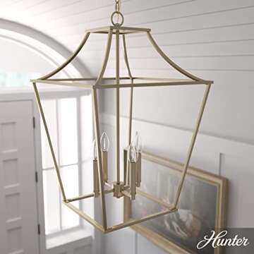 Hunter - Laurel Ridge 4-light Alturas Gold, Medium Size Pendant Light, Dimmable, Formal Style, Lante...