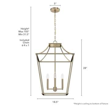 Hunter - Laurel Ridge 4-light Alturas Gold, Medium Size Pendant Light, Dimmable, Formal Style, Lantern Shaped, for Bedrooms, Kitchens, Dining, Living Rooms - 19874