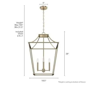 Hunter - Laurel Ridge 4-light Alturas Gold, Medium Size Pendant Light, Dimmable, Formal Style, Lantern Shaped, for Bedrooms, Kitchens, Dining, Living Rooms - 19874