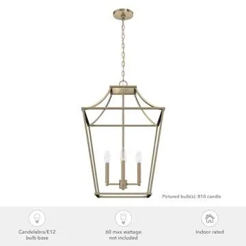 Hunter - Laurel Ridge 4-light Alturas Gold, Medium Size Pendant Light, Dimmable, Formal Style, Lantern Shaped, for Bedrooms, Kitchens, Dining, Living Rooms - 19874
