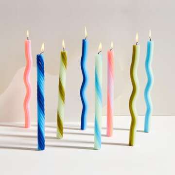 Rope Candles (2 Pack) - Joyful Spiral Design Taper Candlesticks | Bright Colors | 7/8” diam x 11” Length | Designed by Lex Pott | Made in USA (Mint)
