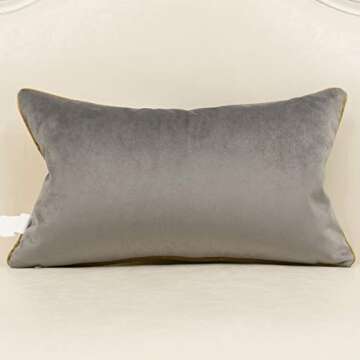 Avigers 12 x 20 Inches Gray White Gold Leather Striped Patchwork Velvet Cushion Case Luxury Modern T...