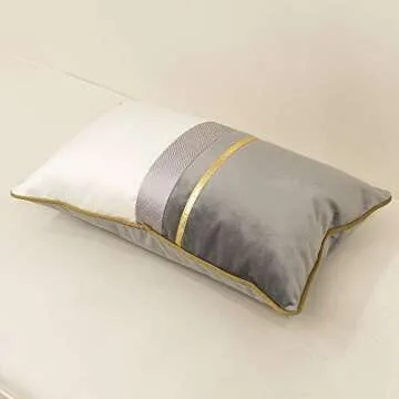 Avigers 12 x 20 Inches Gray White Gold Leather Striped Patchwork Velvet Cushion Case Luxury Modern Throw Pillow Cover Decorative Pillow for Couch Living Room Bedroom Car
