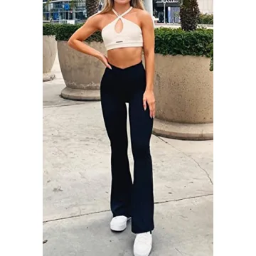 Sunzel Womens Flare Leggings with Tummy Control Crossover Waist and Wide Leg