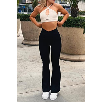 Sunzel Womens Flare Leggings with Tummy Control Crossover Waist and Wide Leg