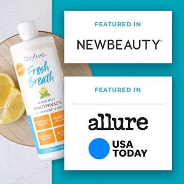 Oxyfresh Premium Lemon Mint Fresh Breath Mouthwash – Oral Rinse for Bad Breath – SLS & Fluoride Free Mouthrinse – Alcohol Free, Gentle Non Burning Mouthwash with Xylitol & Essential Oils, 16 oz