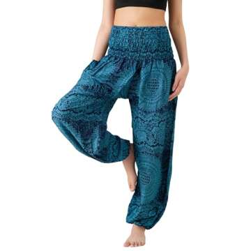 B BANGKOK PANTS Harem Pants Women Boho Clothes with Pocket (Blossom Blue, One Size)