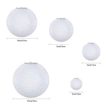 Supla 20 Pack Chinese White Paper Lantern Hanging Paper Lanterns White Round Paper Lanterns 4” 6” 8” 10” 12” White Hanging Lanterns Wedding Party Decorations