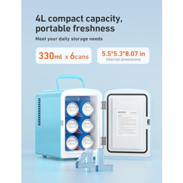 AstroAI Mini Fridge, 4 Liter/6 Can AC/DC Portable Thermoelectric Cooler Refrigerators for Skincare, Beverage, Food, Home, Office and Car, ETL Listed (Teal)