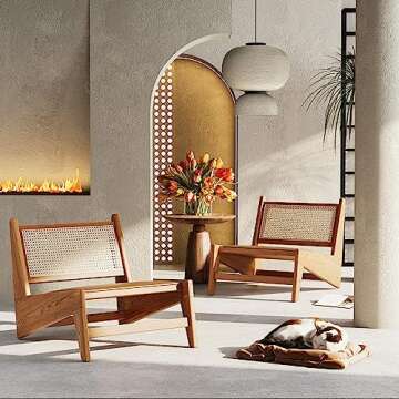 HAOBO Home Rattan Chair - Stylish Mid Century Accent Chair