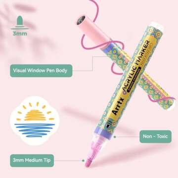 Arrtx 36 Colors Acrylic Paint Pens, 3mm Medium Tip Paint Markers Paint Pens, Non Toxic, Waterbased, Quick Drying for Artists Detailing, Rock Painting, Wood, Canvas, DIY Crafts Making Art Supplies