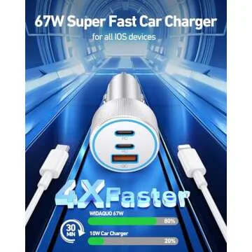 [3 in 1] iPhone Car Charger Fast Charging, 3-Port 67W Dual USB C & USB A Car Charger Power Adapter w...
