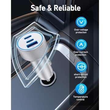 [3 in 1] iPhone Car Charger Fast Charging, 3-Port 67W Dual USB C & USB A Car Charger Power Adapter with 2Pack USB-C Cable&Lightning Cable for iPhone 16/16 Pro Max/15/15 Pro Max/Plus/14/13/12/11, iPad