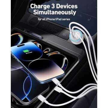 [3 in 1] iPhone Car Charger Fast Charging, 3-Port 67W Dual USB C & USB A Car Charger Power Adapter with 2Pack USB-C Cable&Lightning Cable for iPhone 16/16 Pro Max/15/15 Pro Max/Plus/14/13/12/11, iPad