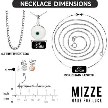 White Glass Evil Eye Necklace in 925 Sterling Silver 20 Inch