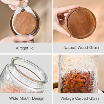 Adodeen 32oz Vintage Glass Jar With Lid, Glass Storage Containers, Airtight Kitchen Storage Containers For Sugar, Coffee, Tea, Spice, Flour, Candy Cookie, Pasta, Cereal, Cute Decorative Jars