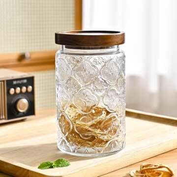 Adodeen 32oz Vintage Glass Jar With Lid, Glass Storage Containers, Airtight Kitchen Storage Containers For Sugar, Coffee, Tea, Spice, Flour, Candy Cookie, Pasta, Cereal, Cute Decorative Jars