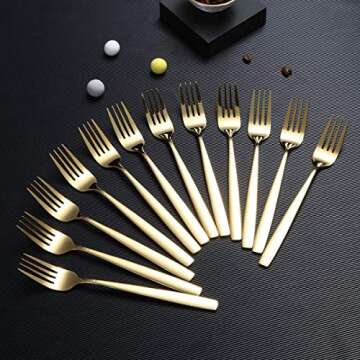 Berglander 12-Piece Gold Dinner Fork Set - Luxurious Stainless Steel Silverware