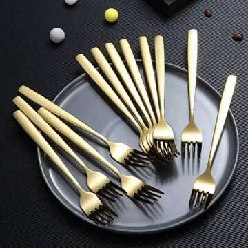 Berglander Gold Forks Set of 12, Elegant Stainless Steel Dining