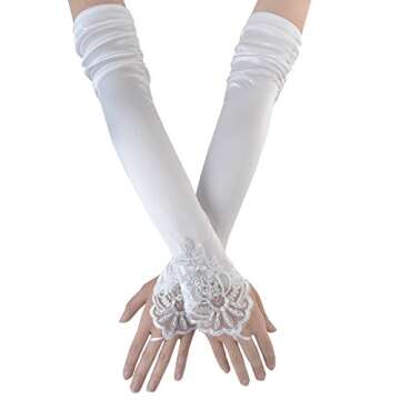 JISEN Women 20s Satin gloves Formal Bridal Banquet Party Wedding Opera Colorful Mitten Fingerless 16...