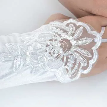 JISEN Women 20s Satin gloves Formal Bridal Banquet Party Wedding Opera Colorful Mitten Fingerless 16.7 Inch White