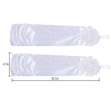 JISEN Women 20s Satin gloves Formal Bridal Banquet Party Wedding Opera Colorful Mitten Fingerless 16.7 Inch White