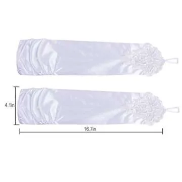 JISEN Women 20s Satin gloves Formal Bridal Banquet Party Wedding Opera Colorful Mitten Fingerless 16.7 Inch White