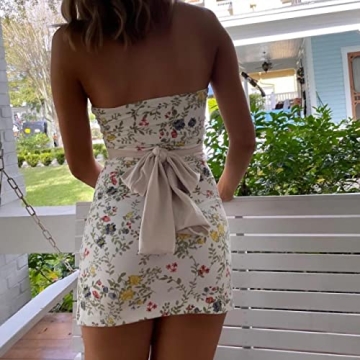 Women Y2k Floral Short Tube Dress Off Shoulder Bodycon