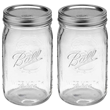 Ball Wide Mouth 32-Ounces Quart Mason Jars with Lids and Bands, (2 Jars)