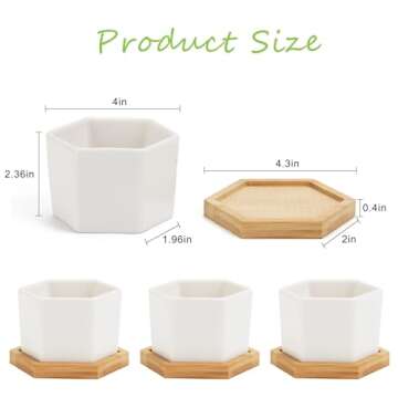 OAMCEG 4 Inch Succulent Pots - Small Succulent Planters, 4 Pack White Ceramic Succulent Cactus Plant...