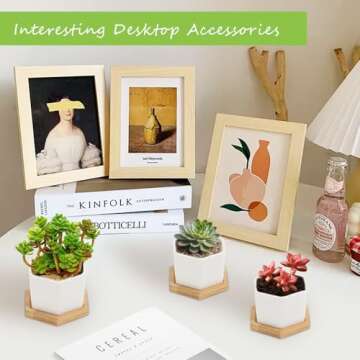 OAMCEG 4 Inch Succulent Pots - Small Succulent Planters, 4 Pack White Ceramic Succulent Cactus Plant Pots with Bamboo Tray(Plants NOT Included)