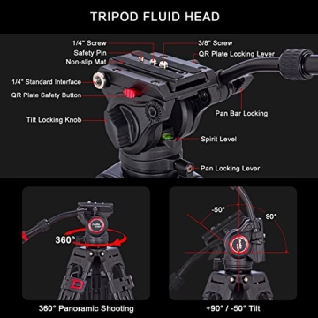 Avella VH501 Video Tripod - Durable 72" Heavy Duty Support