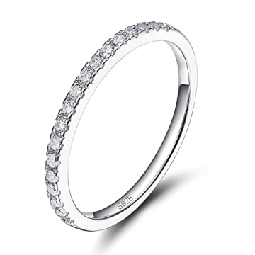 EAMTI 2mm Sterling Silver Cubic Zirconia Wedding Band