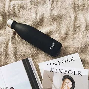 S'well Stainless Steel Water Bottle - 17 Fl Oz - Soft Touch Black - Triple-Layered Vacuum-Insulated Containers Keeps Drinks Cold for 36 Hours and Hot for 18 - BPA-Free - Perfect for the Go