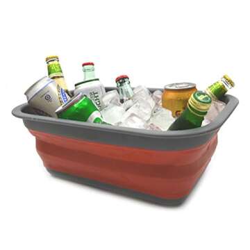 SAMMART 9.2L (2.37Gallon) Collapsible Tub - Portable Outdoor Picnic Basket/Crater - Foldable Shopping Bag - Space Saving Storage Container (M, Terracotta)