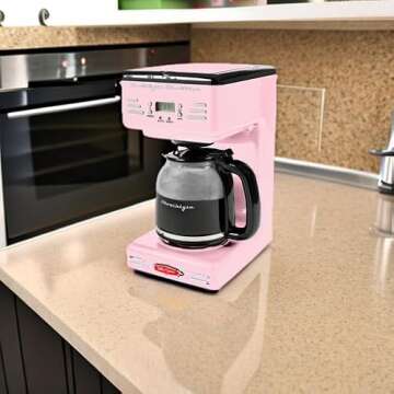 Nostalgia Retro 12-Cup Programmable Coffee Maker With LED Display, Automatic Shut-Off & Keep Warm, Pause-And-Serve Function, Pink