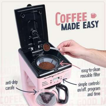 Nostalgia Retro 12-Cup Programmable Coffee Maker With LED Display, Automatic Shut-Off & Keep Warm, Pause-And-Serve Function, Pink
