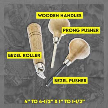 SE Stone Setting Prong and Bezel Set, Set of 3 Jewelry Stone Setting Tools, Jewelry Stone Prong Pusher, Durable Tips, Ergonomic Wooden Handles