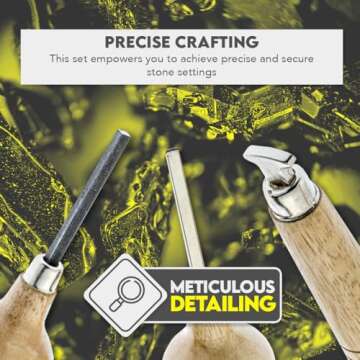 SE Stone Setting Prong and Bezel Set, Set of 3 Jewelry Stone Setting Tools, Jewelry Stone Prong Pusher, Durable Tips, Ergonomic Wooden Handles