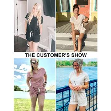 MEROKEETY Women's Short Sleeve Pajama Set Henley Tops and Shorts Sleepwear Loungewear Outfits