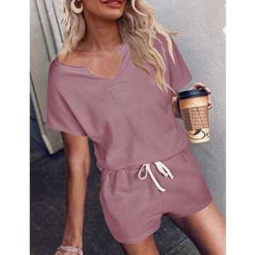 MEROKEETY Women's Short Sleeve Pajama Set Henley Tops and Shorts Sleepwear Loungewear Outfits