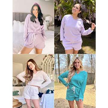 MEROKEETY Women's Short Sleeve Pajama Set Henley Tops and Shorts Sleepwear Loungewear Outfits