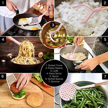 COOK With COLOR 7 Piece Pink Nylon Cooking Utensil Set with Copper Handles - Pink