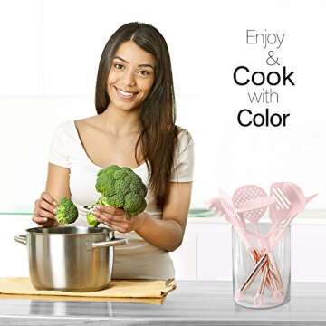 COOK With COLOR 7 Piece Pink Nylon Cooking Utensil Set with Copper Handles - Pink