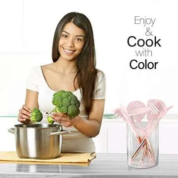 COOK With COLOR 7 Piece Pink Nylon Cooking Utensil Set with Copper Handles - Pink