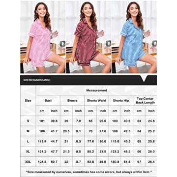 Ekouaer Women's Pajama Sets Button-Down Pj Set Sleepwear Shirt and Shorts Two Piece Lounge Sets Pink Stripe