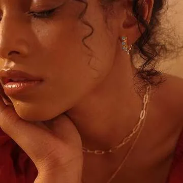 Fettero Women Gold Huggie Hoop Earrings - 14K Gold Plated & Beaded Design for Stylish Everyday Wear