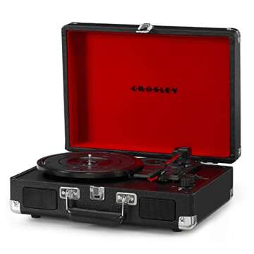 Crosley CR8005D-BK Cruiser Deluxe Vintage 3-Speed Bluetooth Suitcase Vinyl Record Player Turntable, Midnight