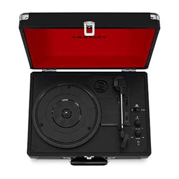 Crosley CR8005D-BK Cruiser Deluxe Vintage 3-Speed Bluetooth Suitcase Vinyl Record Player Turntable, Midnight