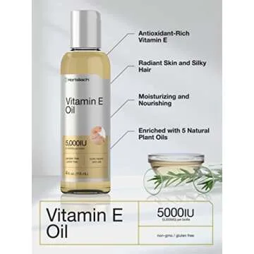 Horbäach Vitamin E Oil | 5000 IU | 8 oz (2 x 4oz) Value Pack | for Skin, Hair, Face & Body | Vegetarian, Non-GMO, and Gluten Free Formula
